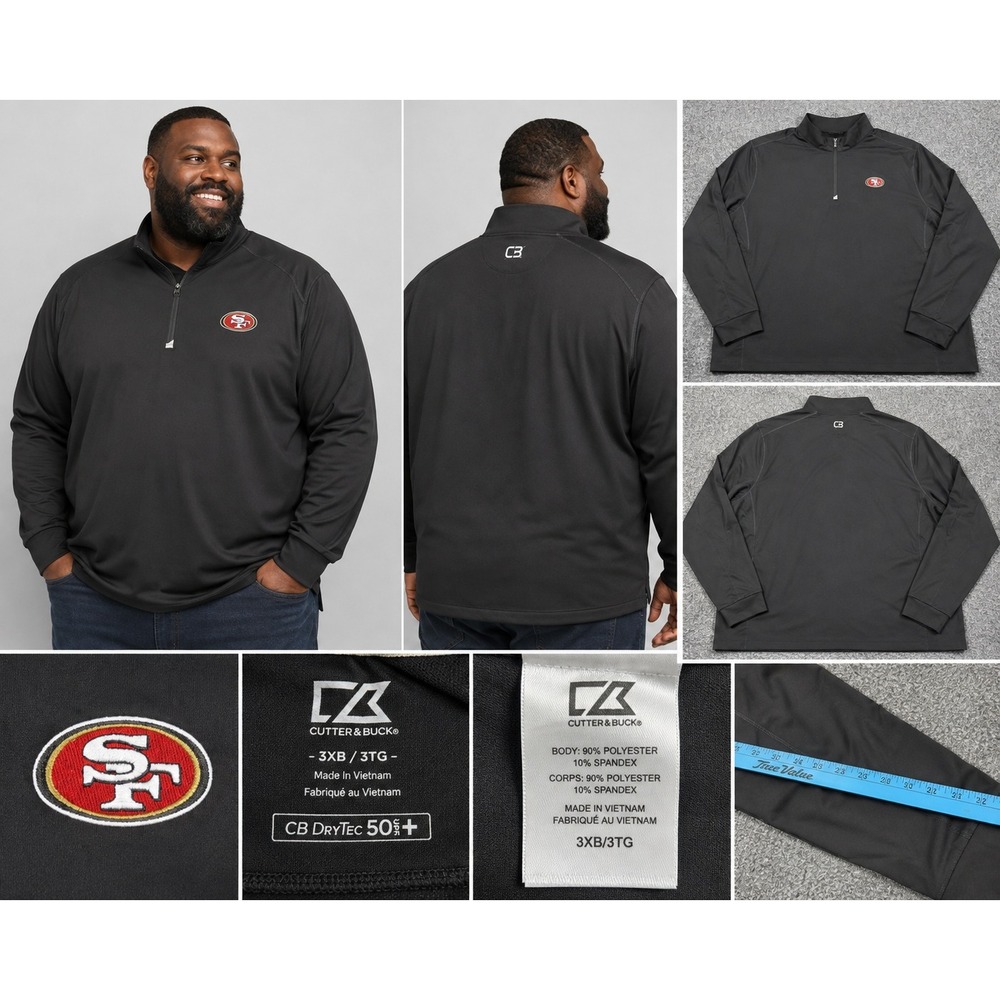 Cutter & Buck San Francisco 49ers Quarter Zip Pullover Black Mens 3XB DryTec
